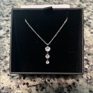 Nine West Silver Necklace with Crystal Drops